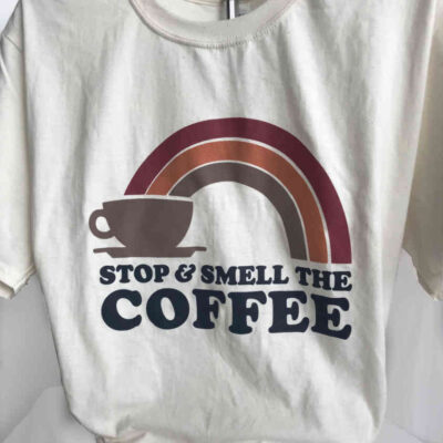 Product image for our latest coffee themed t-shirt featuring a retro inspired design