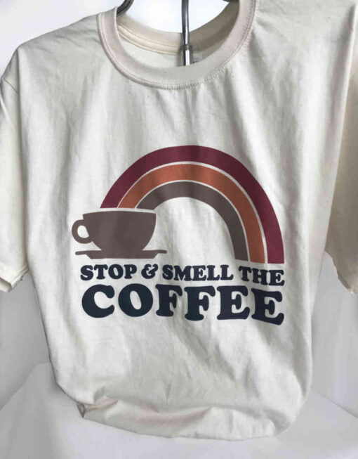 Product image for our latest coffee themed t-shirt featuring a retro inspired design